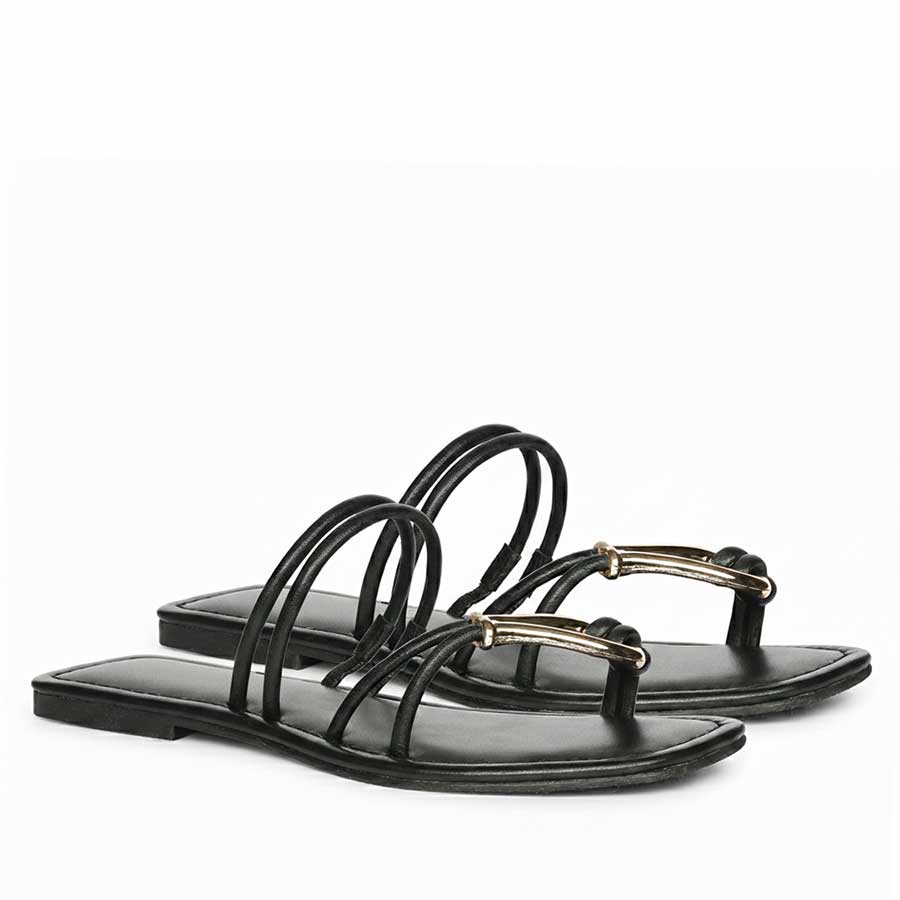 Black metal trim leather flats