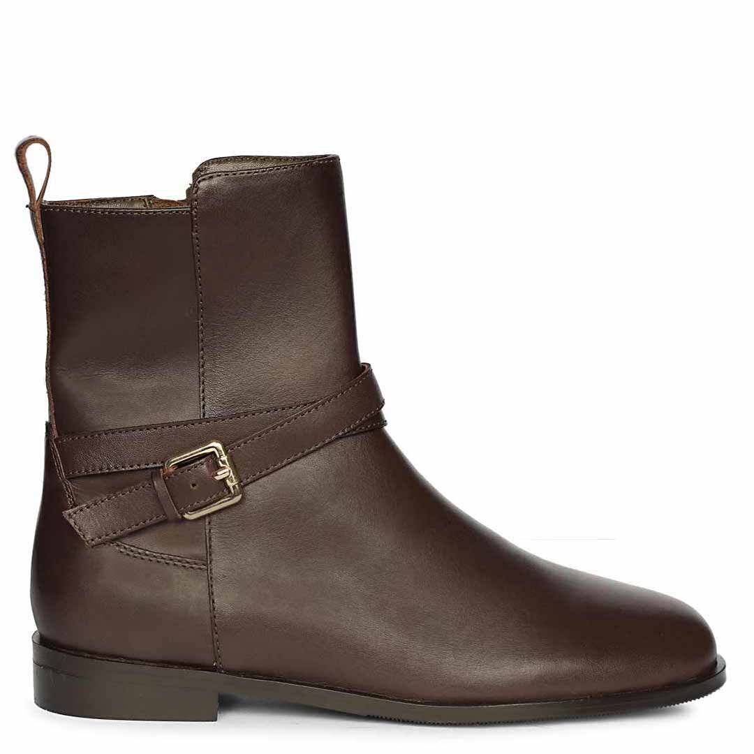 Saint Zola Brown Leather Buckle Ankle Boots