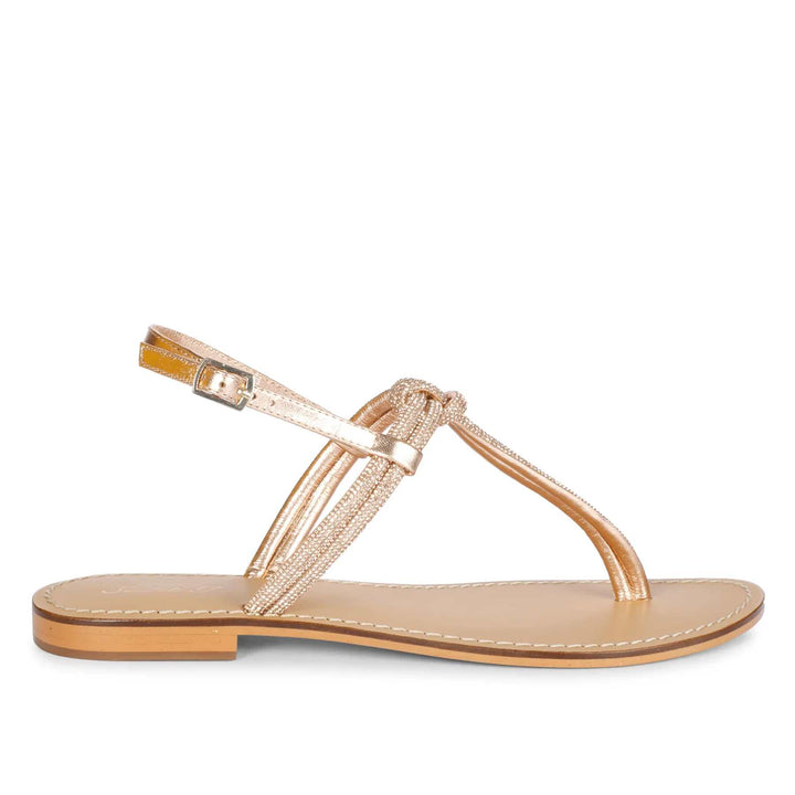 Saint Elsie Crystal Cord Amber Leather Flat Sandals