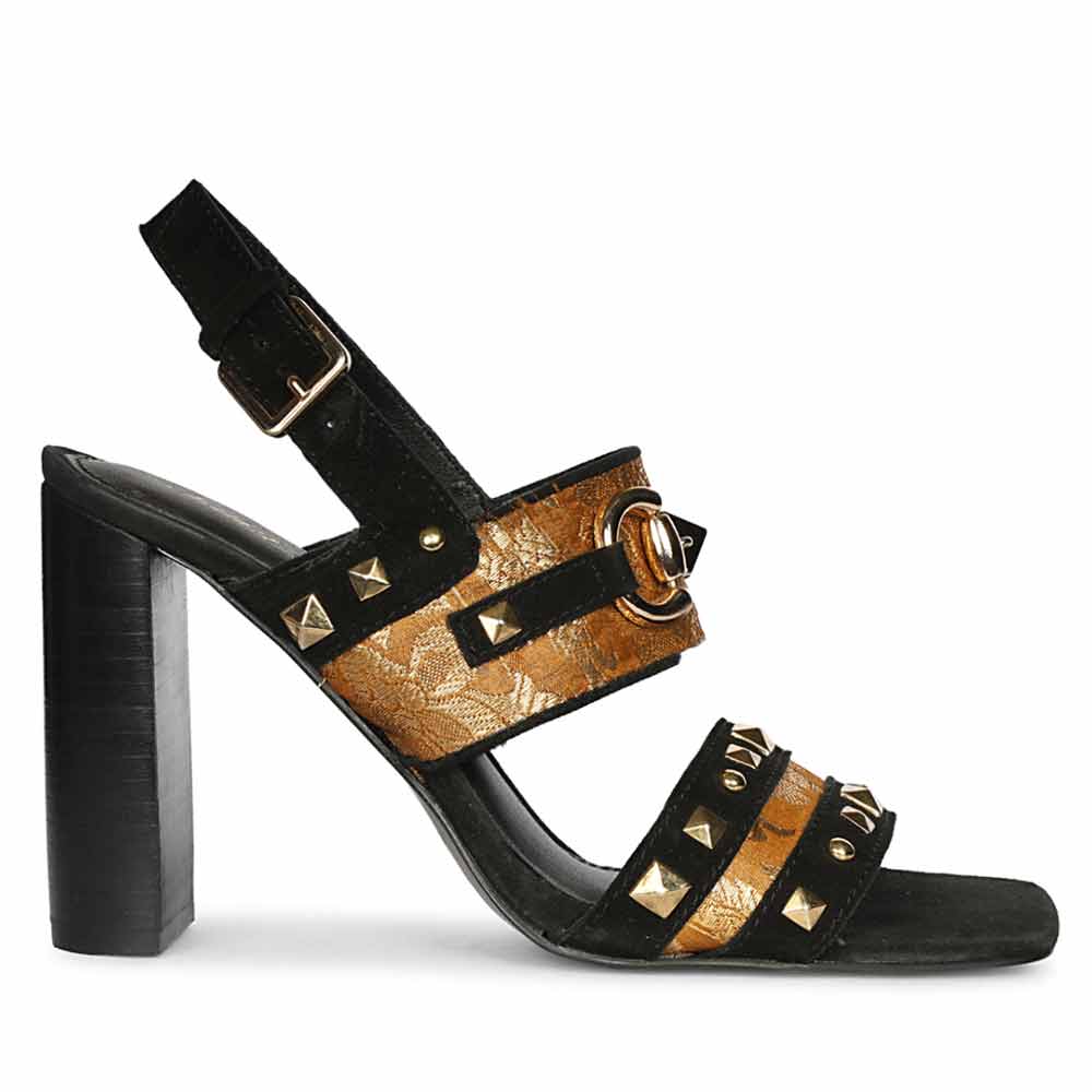 Saint Larisa Embellished Black Leather High Block Heels