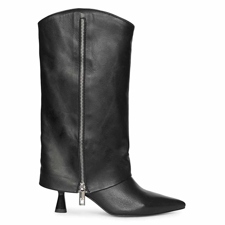 Saint Xiomara Fold-Over Black Leather Mid-Calf Boots
