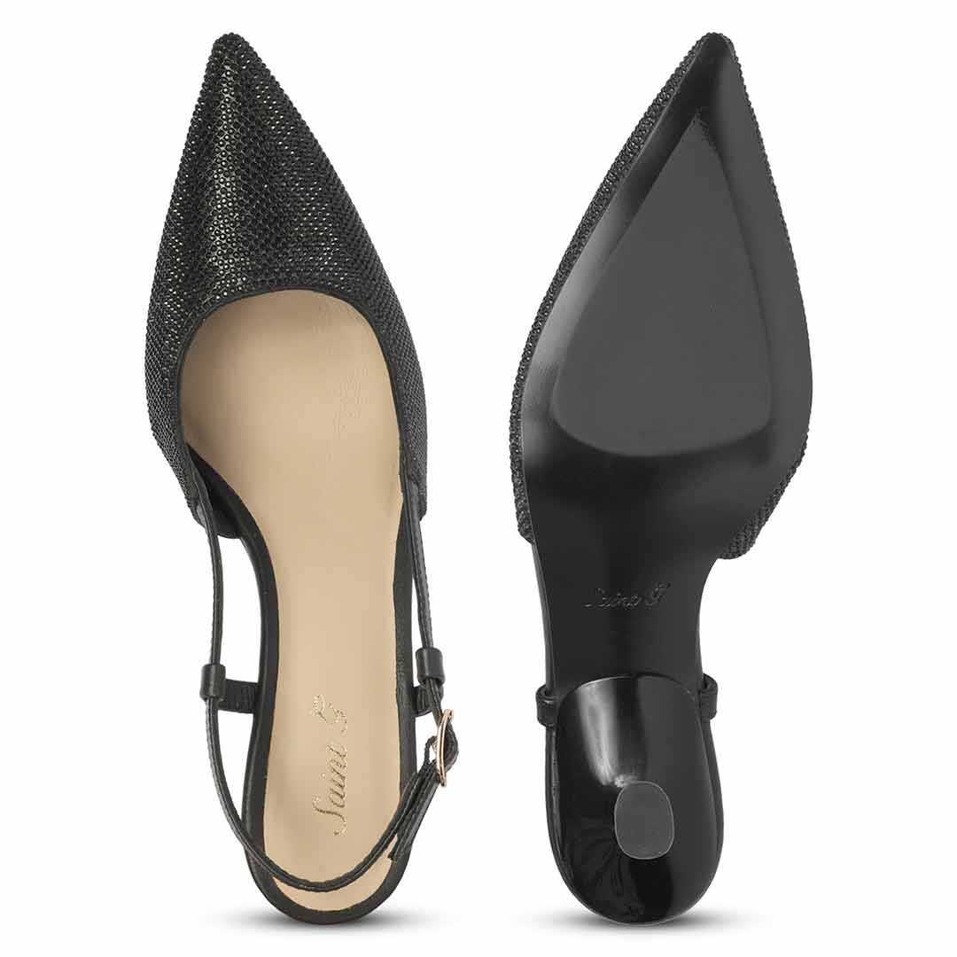 Saint Trinity Crystal Glimmer Black Leather Pumps