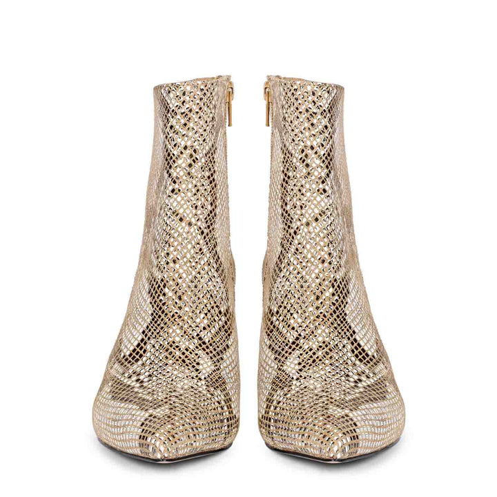 Trendy snake print ankle boots with kitten heels by Saint Lottie.