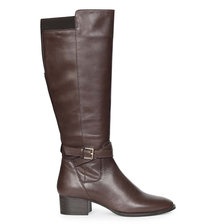 Saint Areti Gold Buckle Brown Leather Knee High Boots