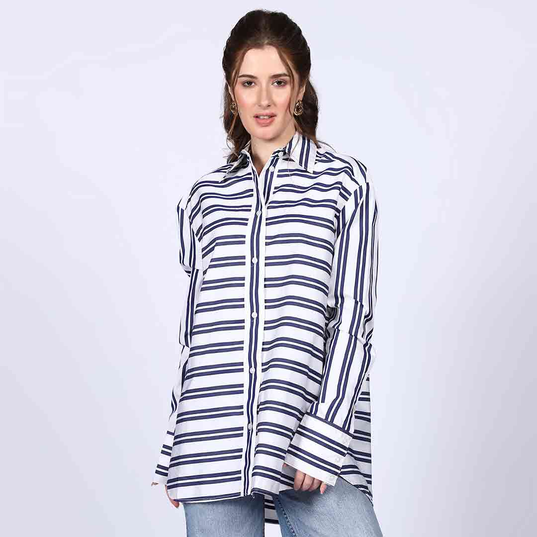 Saint Womens Blue Stripe Cotton Shirt