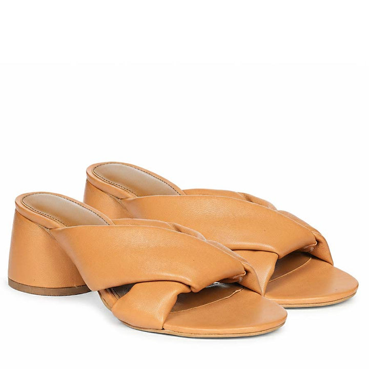 Saint Athena Tan Glove Leather Block Heels