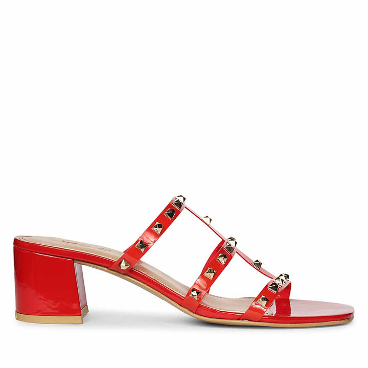 Red Block Heels with Gold Studs