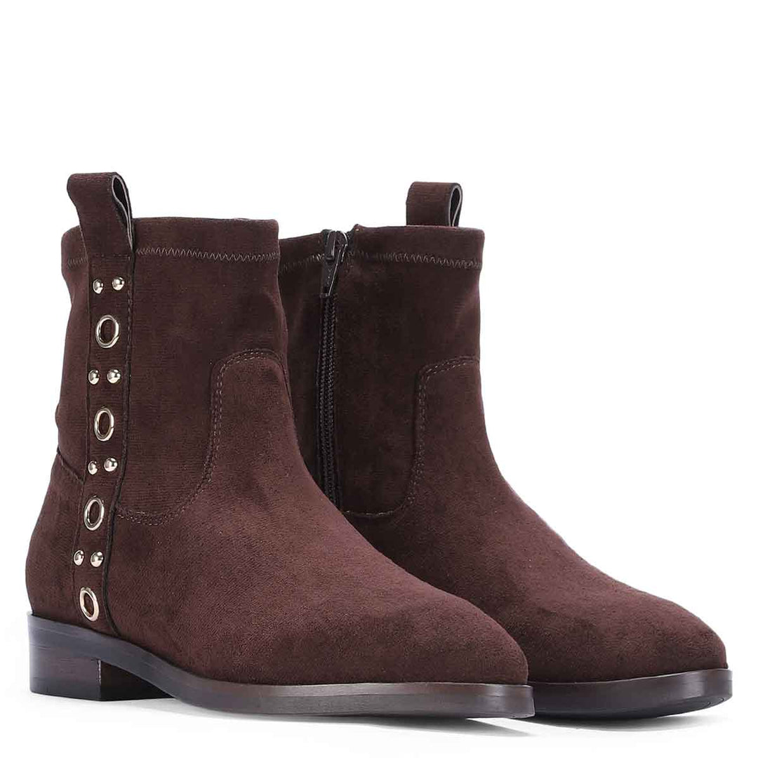 Saint Darcie Eyelets Brown Suede Leather Ankle Boots