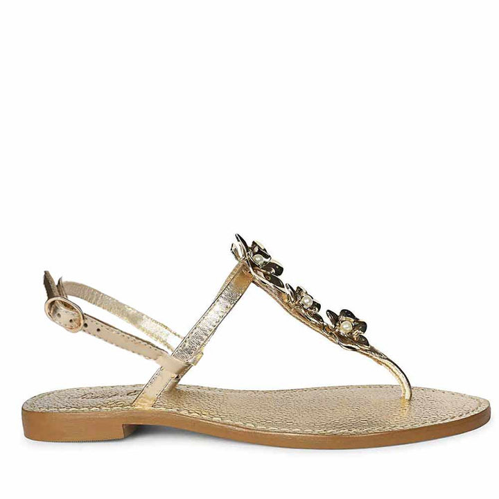 Saint Orion Flower Gold Metallic Leather Sandals