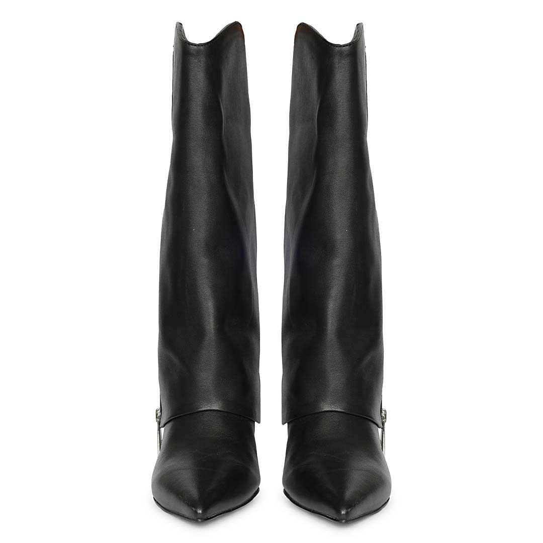 Saint Xiomara Fold-Over Black Leather Mid-Calf Boots