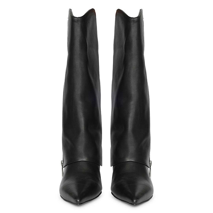 Saint Xiomara Fold-Over Black Leather Mid-Calf Boots