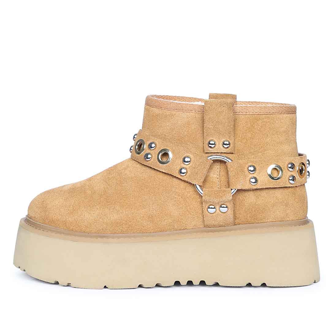 Saint Nivelle Tan Suede Leather Fur Lined Platform Boots