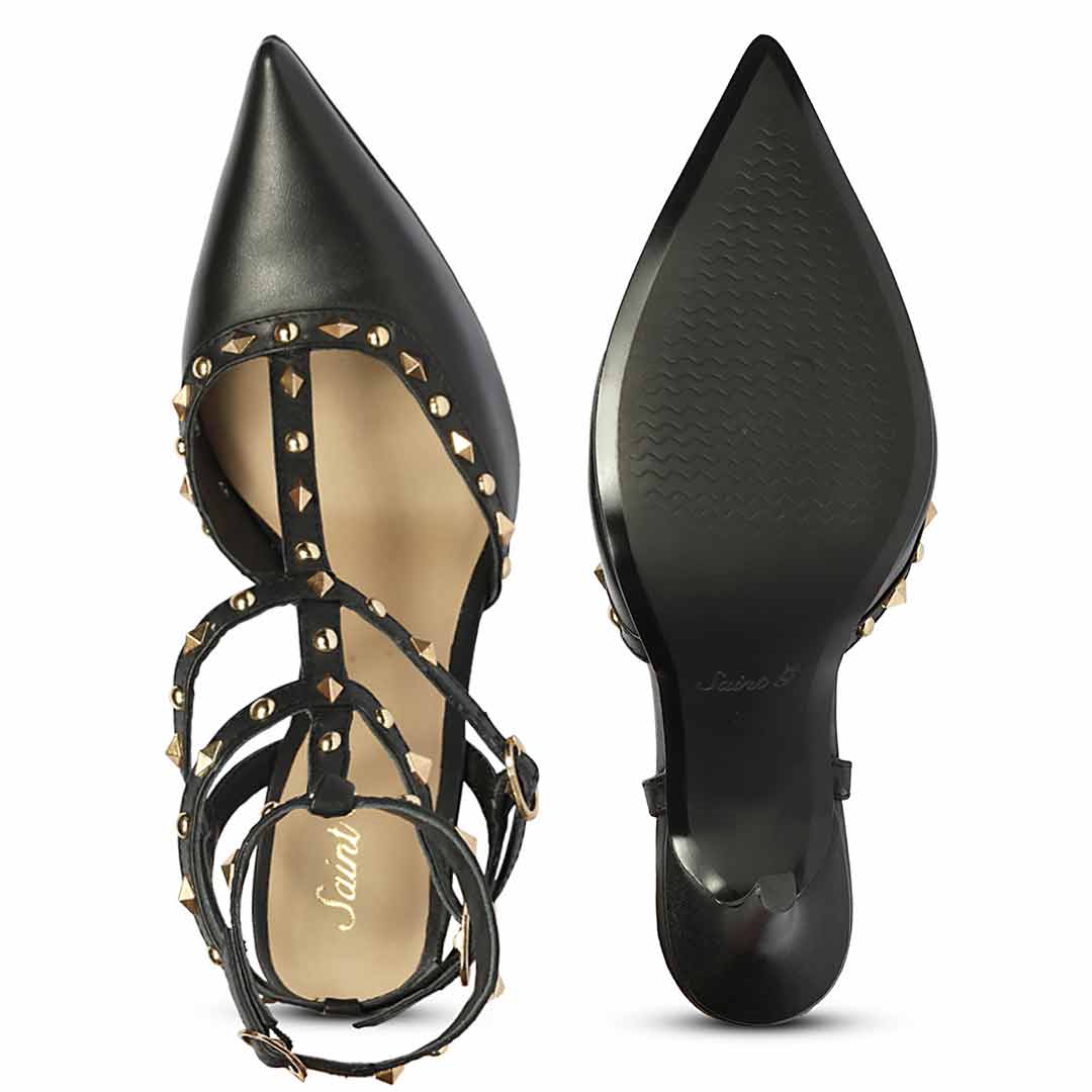 Saint Brittany Studded Cage Black Leather Pumps