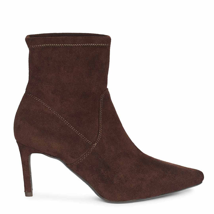 Saint Jemima Brown Stretch Suede Kitten Heel Ankle Boots