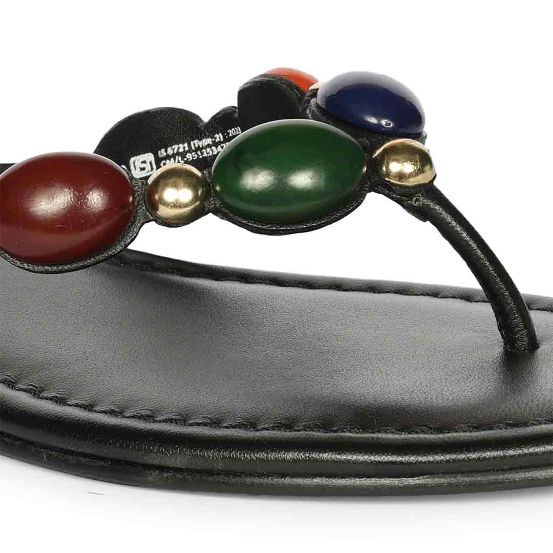 Milira Multi Stone Black Leather Flats