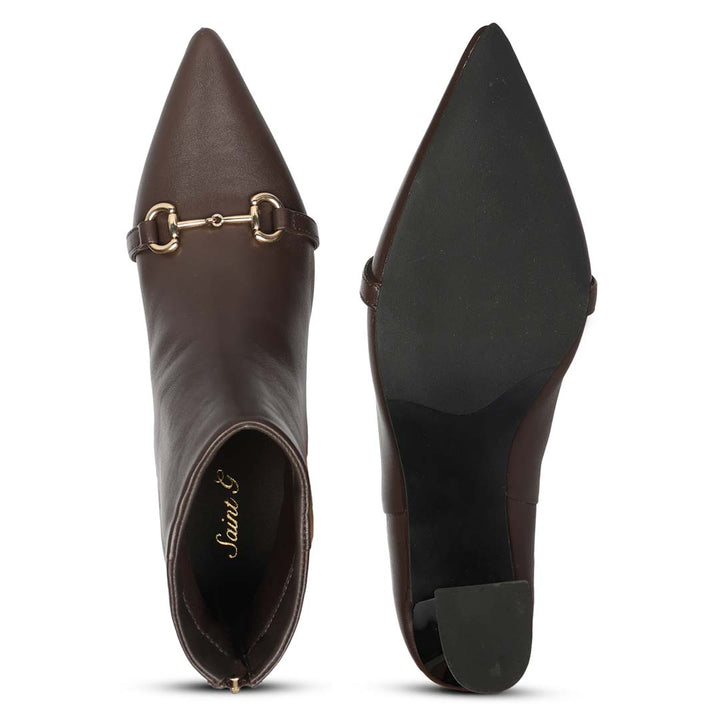 Saint Ashley Brown Leather Gold Horsebit Décor Back Zip Boots