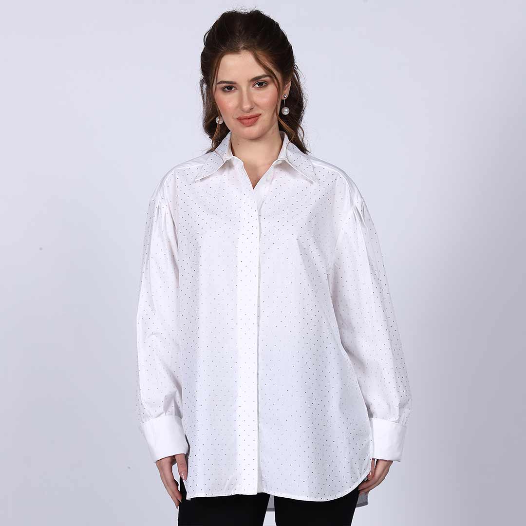 Saint Womens White Crystal Embellished Cotton Shirt