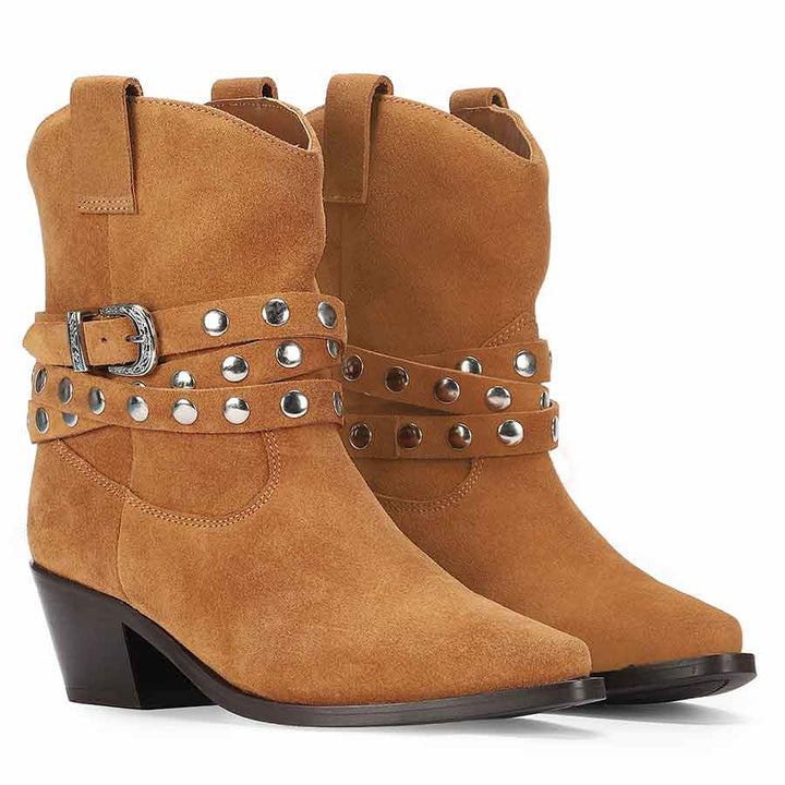Saint Bristol Tan Suede Leather Studded Ankle Boots