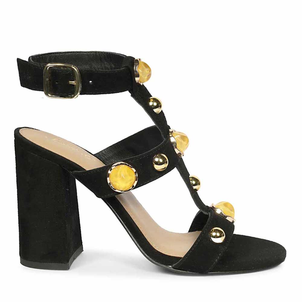 Saint Hope Studded Black Suede Block Heels