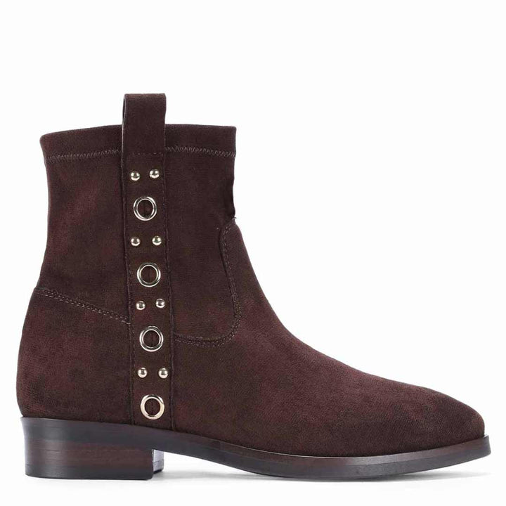 Saint Darcie Eyelets Brown Suede Leather Ankle Boots