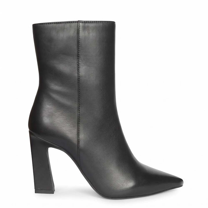 Saint Romane Black Leather Flared Block Heel Ankle Boots
