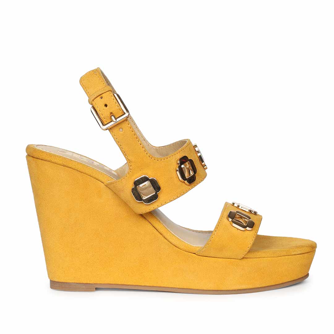 Saint Nerina Golden Mustard Suede Leather Wedge Heels