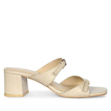 Saint Ellery Buckle Beige Leather Block Heel Sandals