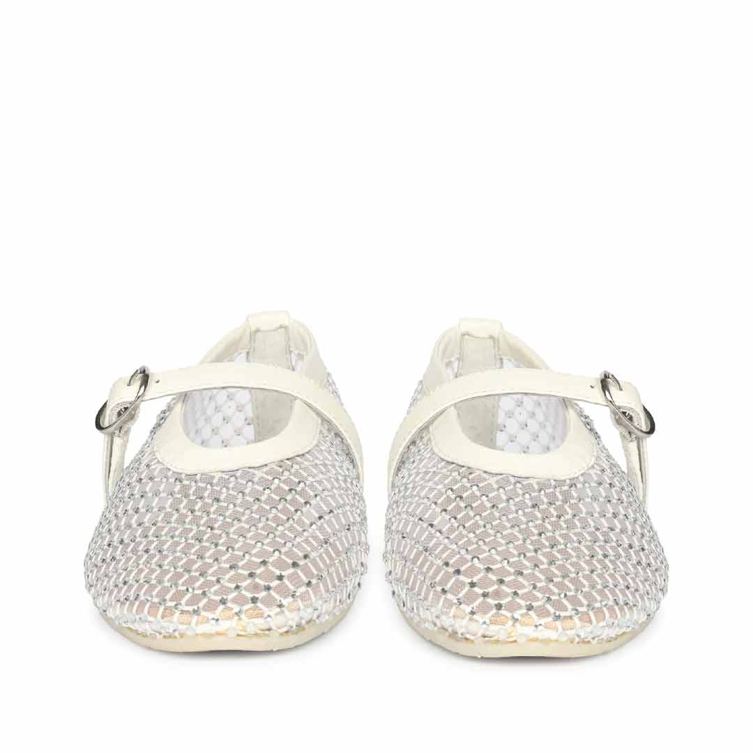 Saint Zoey Strass Embellished White Leather Flats