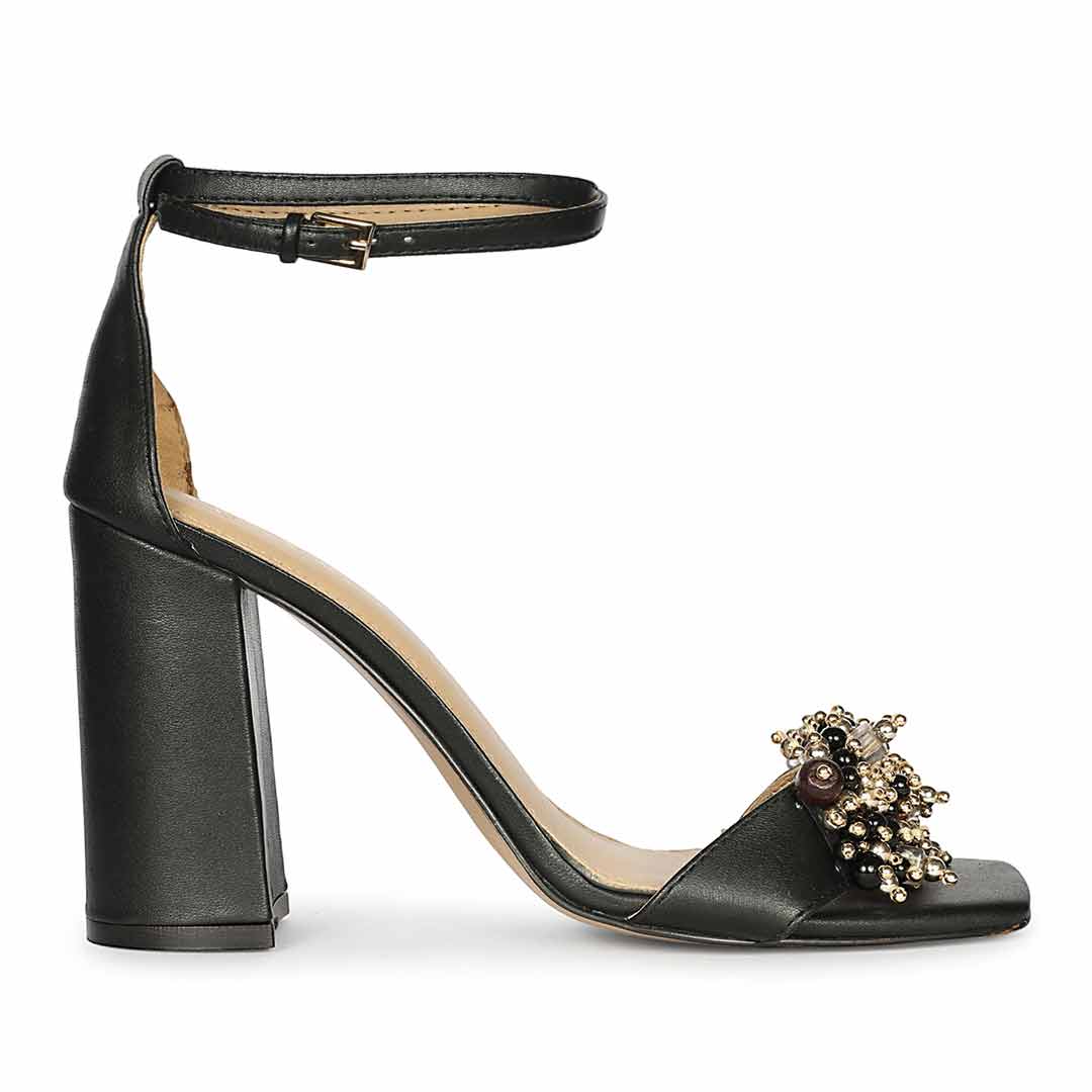 Saint Raquel Jewel Black Leather Block Heels