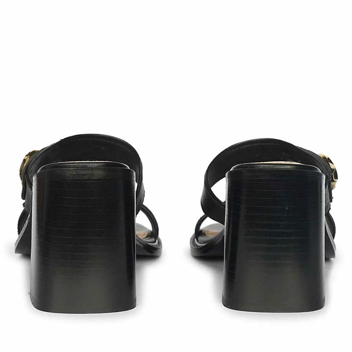 Stylish Black Heels with Gold Emblems