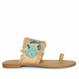 Saint Zuzu Turquoise Embroidered Leather Flats