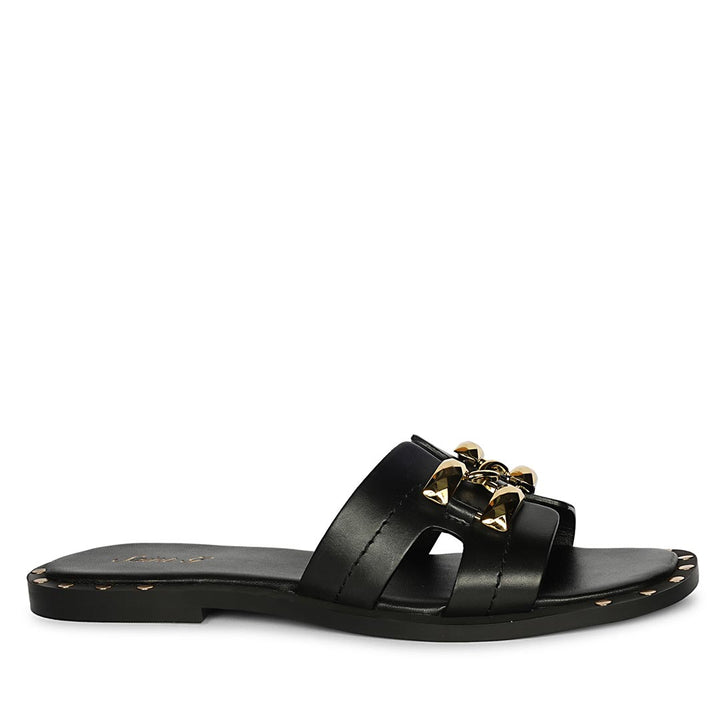 Saint Alaina Black Leather Slides