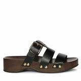 Saint Valene Buckle Black Leather Platform Sandals