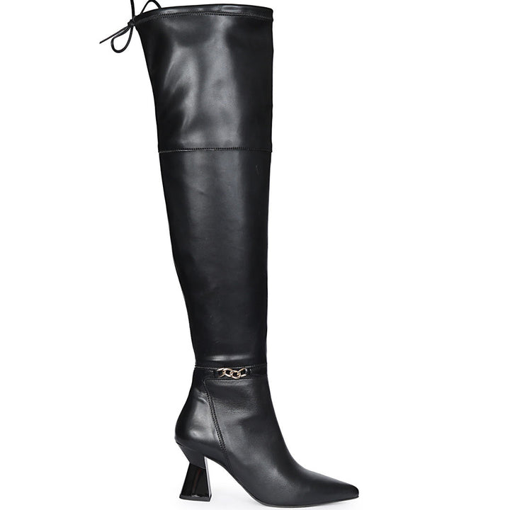 Saint Feline Chain Black Vegan Leather Over-the-Knee Boots