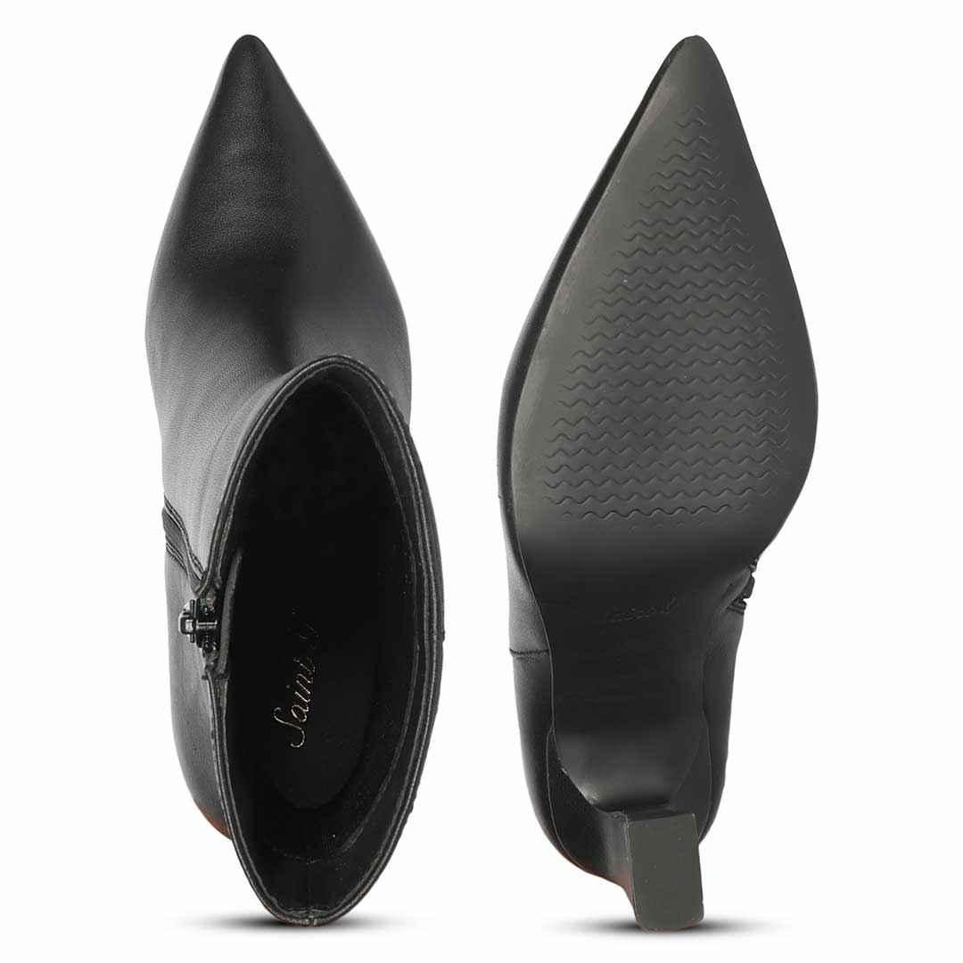 Saint Romane Black Leather Flared Block Heel Ankle Boots