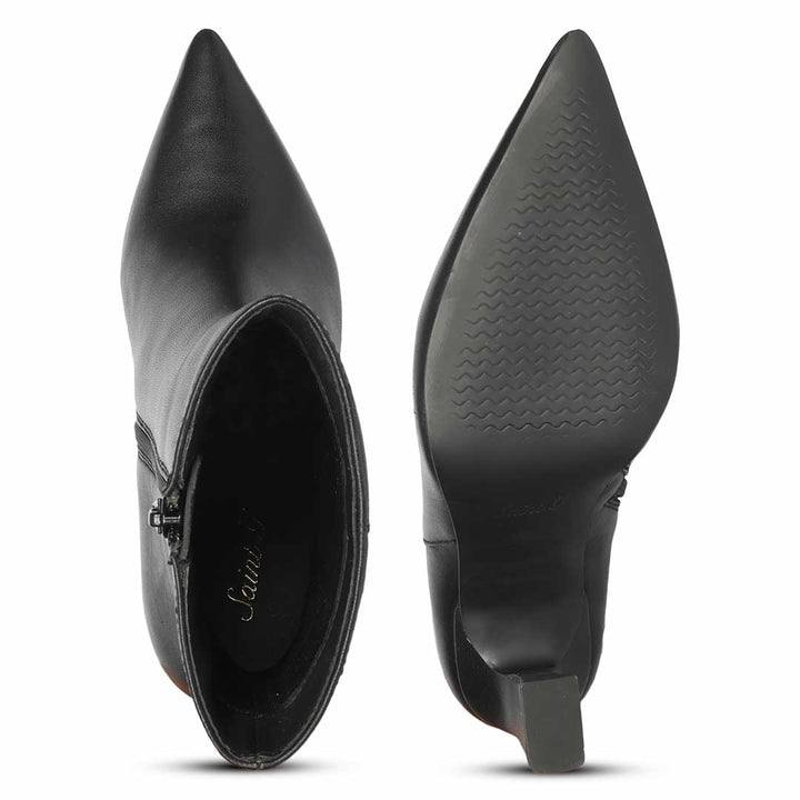 Saint Romane Black Leather Flared Block Heel Ankle Boots