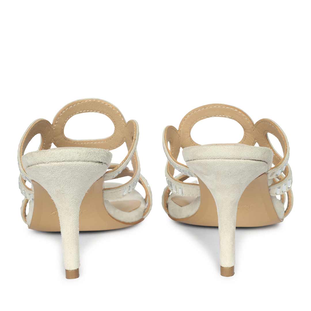 Saint Peyton Ivory Mirror Embellished Suede Heels