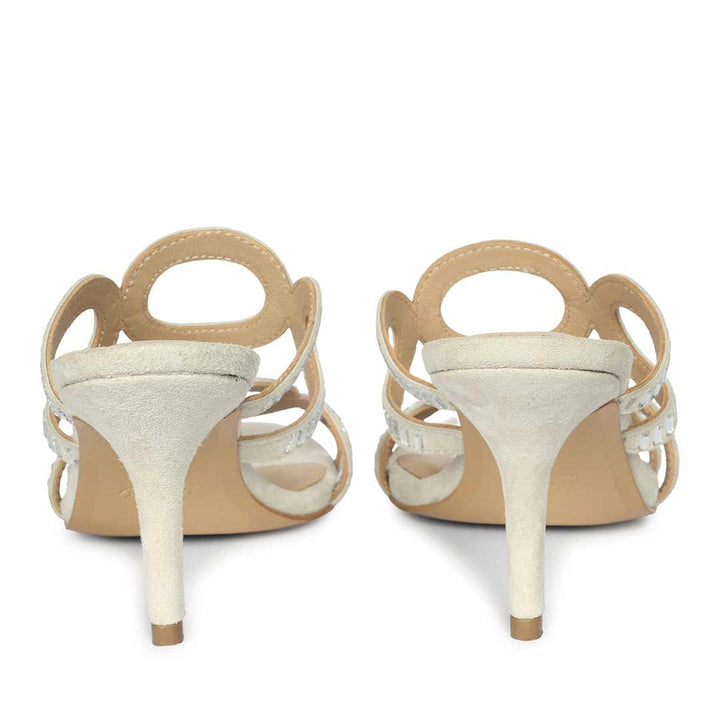 Saint Peyton Ivory Mirror Embellished Suede Heels