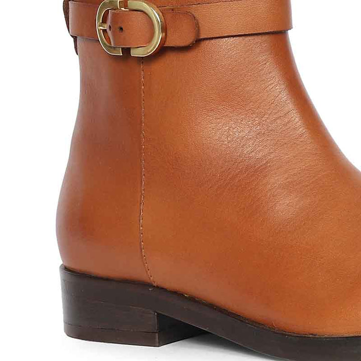 Saint Reese Tan Leather Gold Buckle Decor Ankle Boots