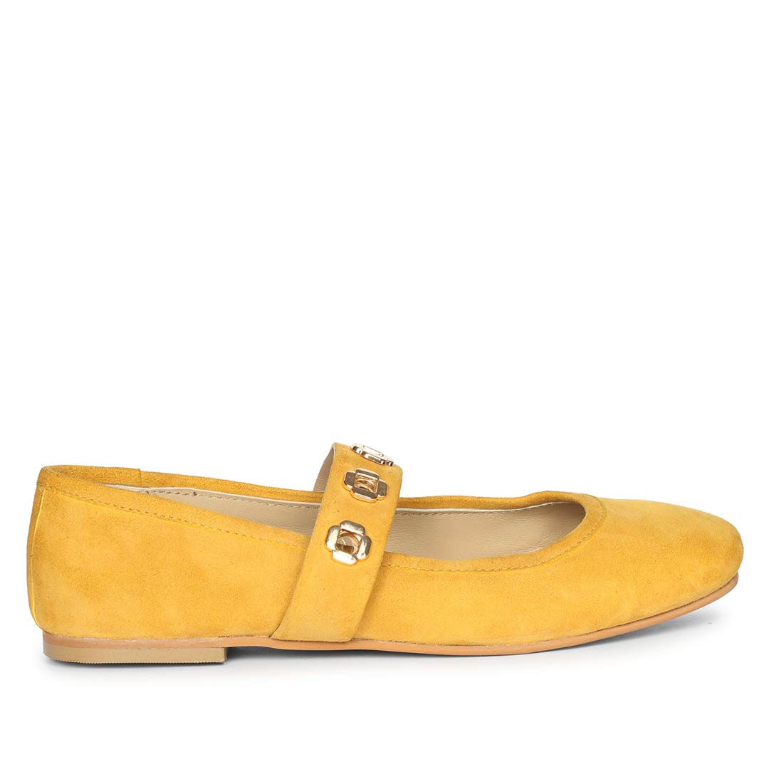 Saint Bellucci Mustard Suede Leather Mary Jane Ballet Flats