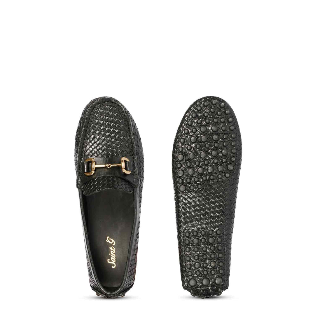 Saint Lucy Black Woven Leather Loafers