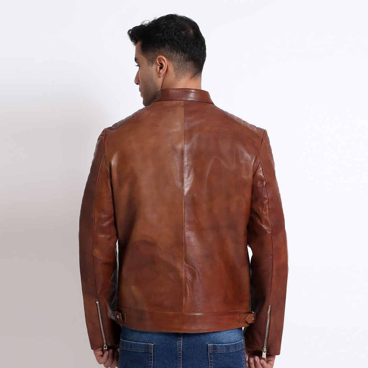 Saint Ellis Burgundy Leather Men's Cafe Racer Jackets