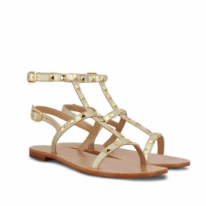 Saint Miriam Platin Leather Flat Sandals