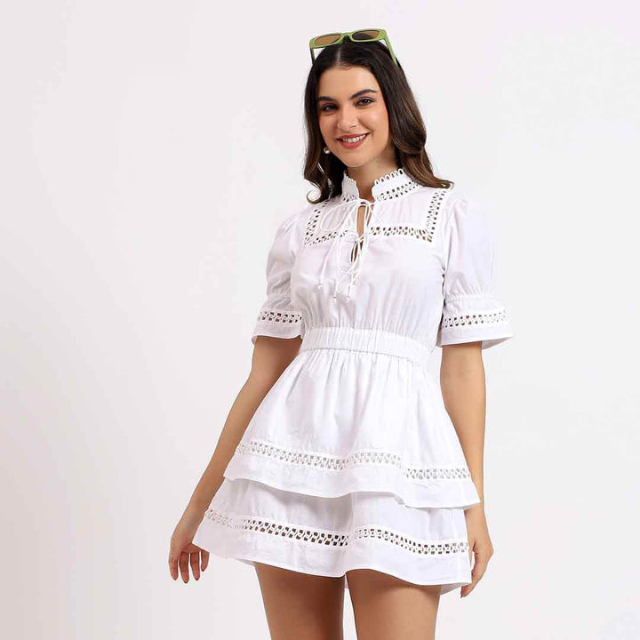 Saint Gianna Womens White Printed Cotton Poplin Short Dress