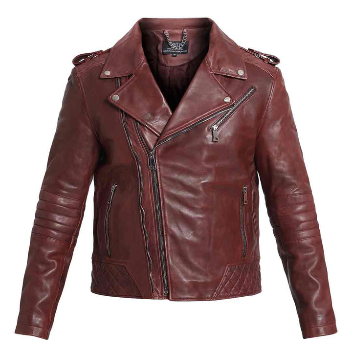 Saint Fabio Men Brown Leather Biker Style Jackets