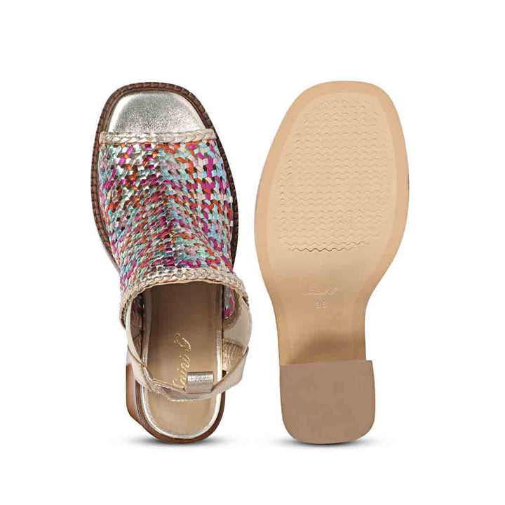Stylish woven leather heeled sandals