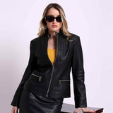 Saint Kinsley Women Black Leather Cafe Racer Jackets