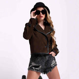 Saint Cloe Women Brown Leather Spread Collar Jackets