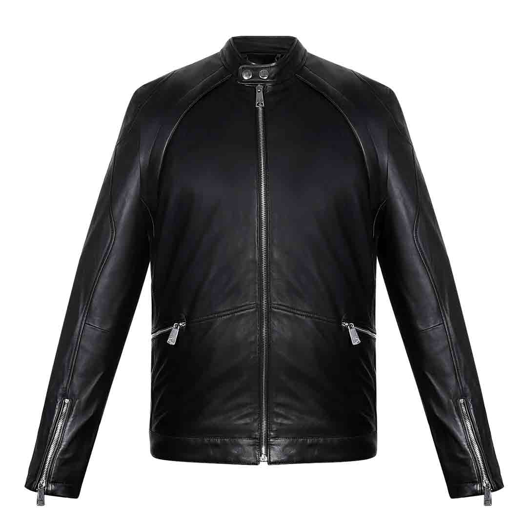 Saint Ethan Men Black Leather Skull Cafe Racer Jackets