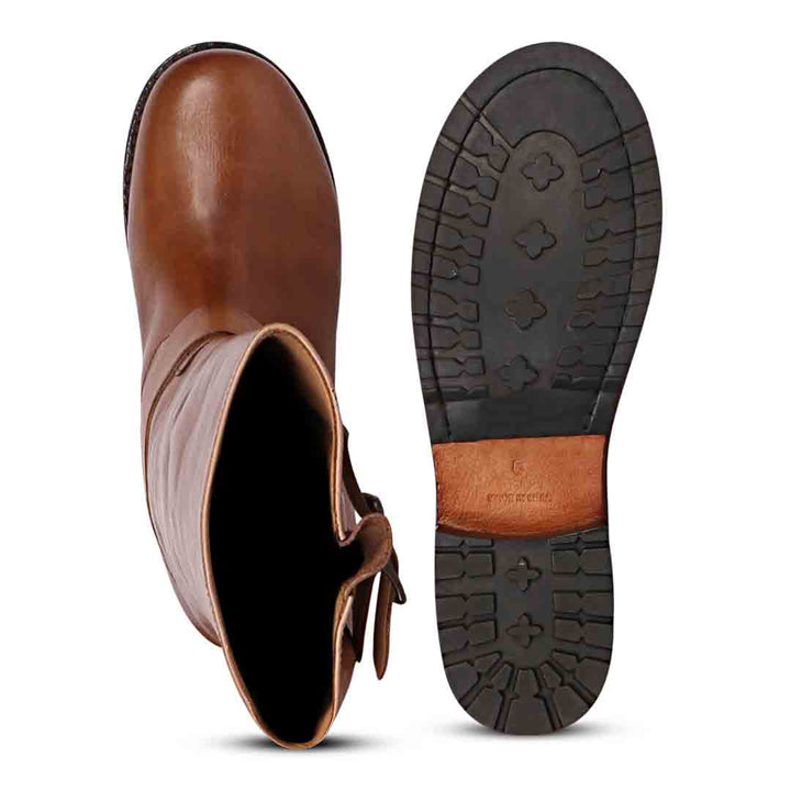 Saint Adette Buckle Decor Cognac Leather Calf Boots